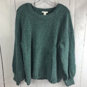 H & M Sweater Green Silver Sparkle XL